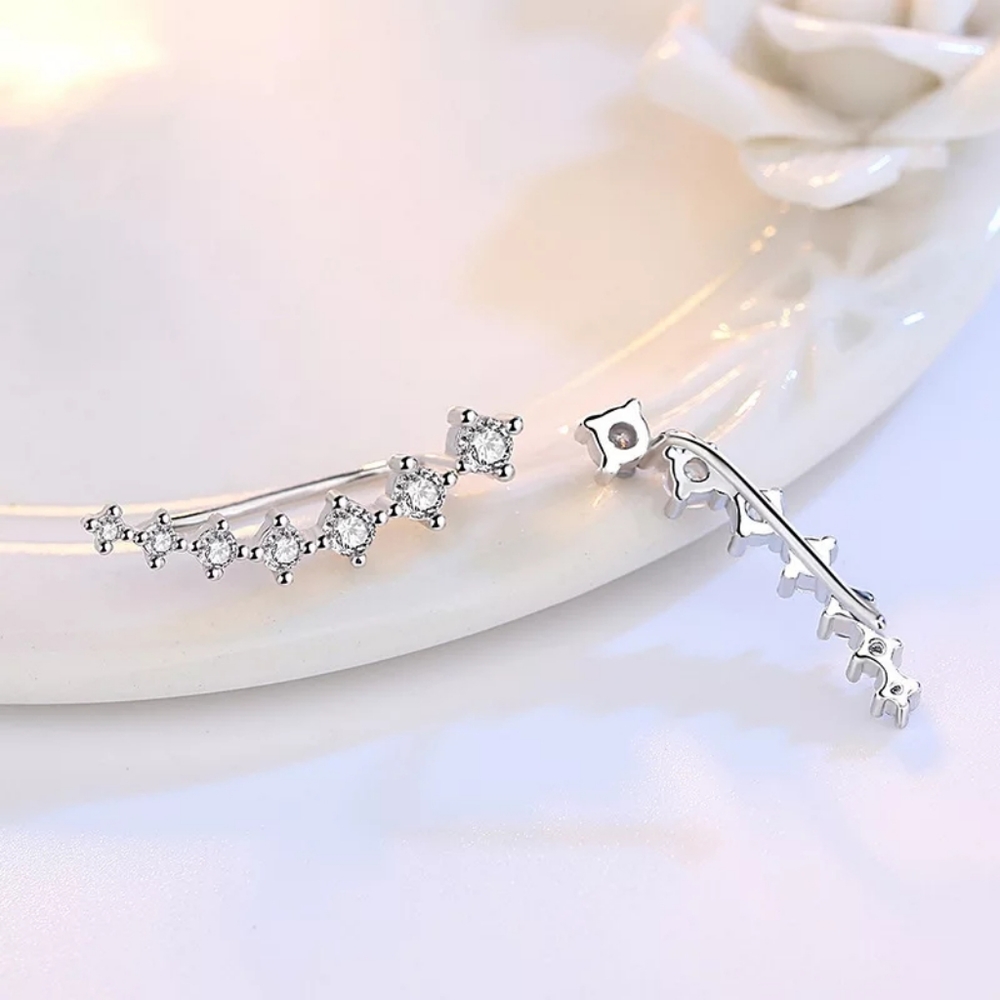 NEW 925 Sterling Silver Diamond Star Ear Climbers - Picture 7 of 16